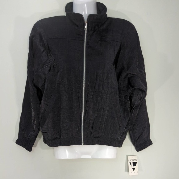 Vintage Lavon Womens Windbreaker Jacket Black Logo Back Petite S NWT - Picture 1 of 7